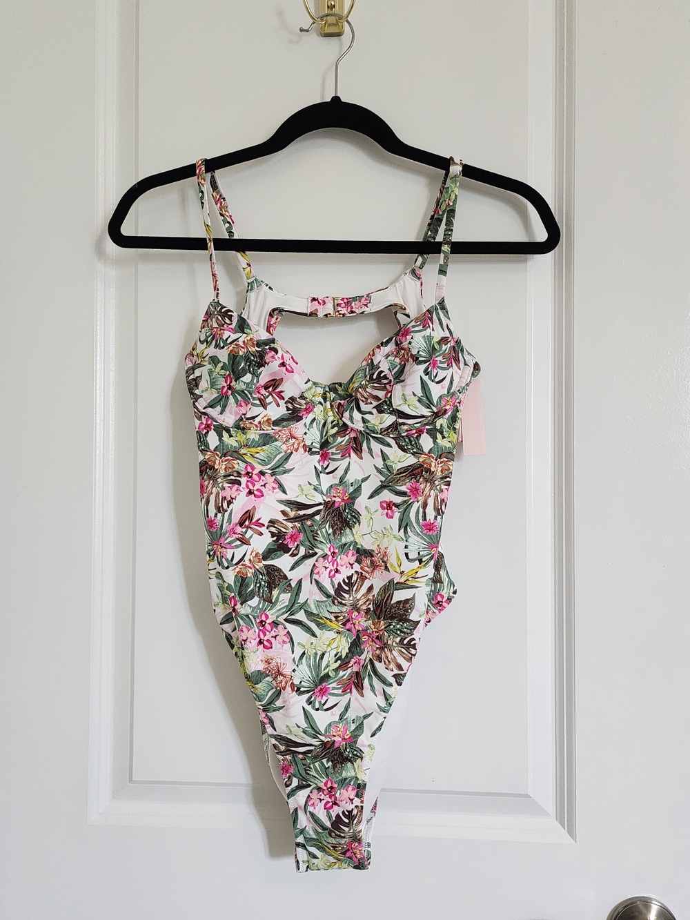 Victoria's Secret White One-Piece Swimsuit with Pink & Green Floral Print